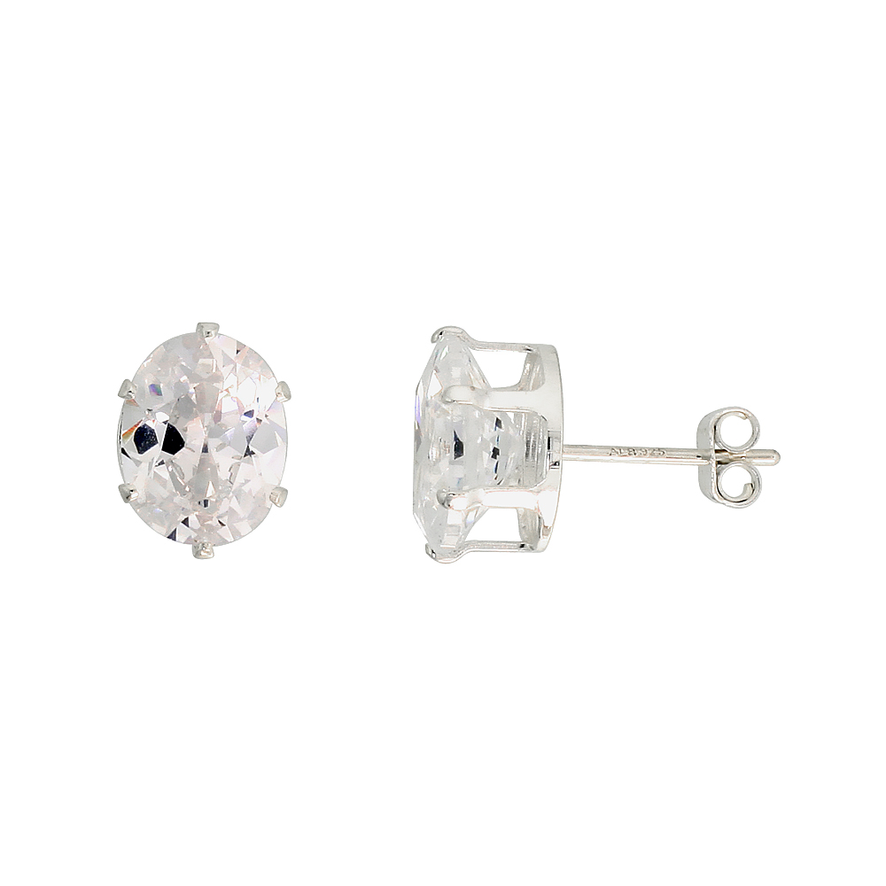 Sterling Silver 9x7mm Oval Cubic Zirconia Earrings Studs 3 carat/pair
