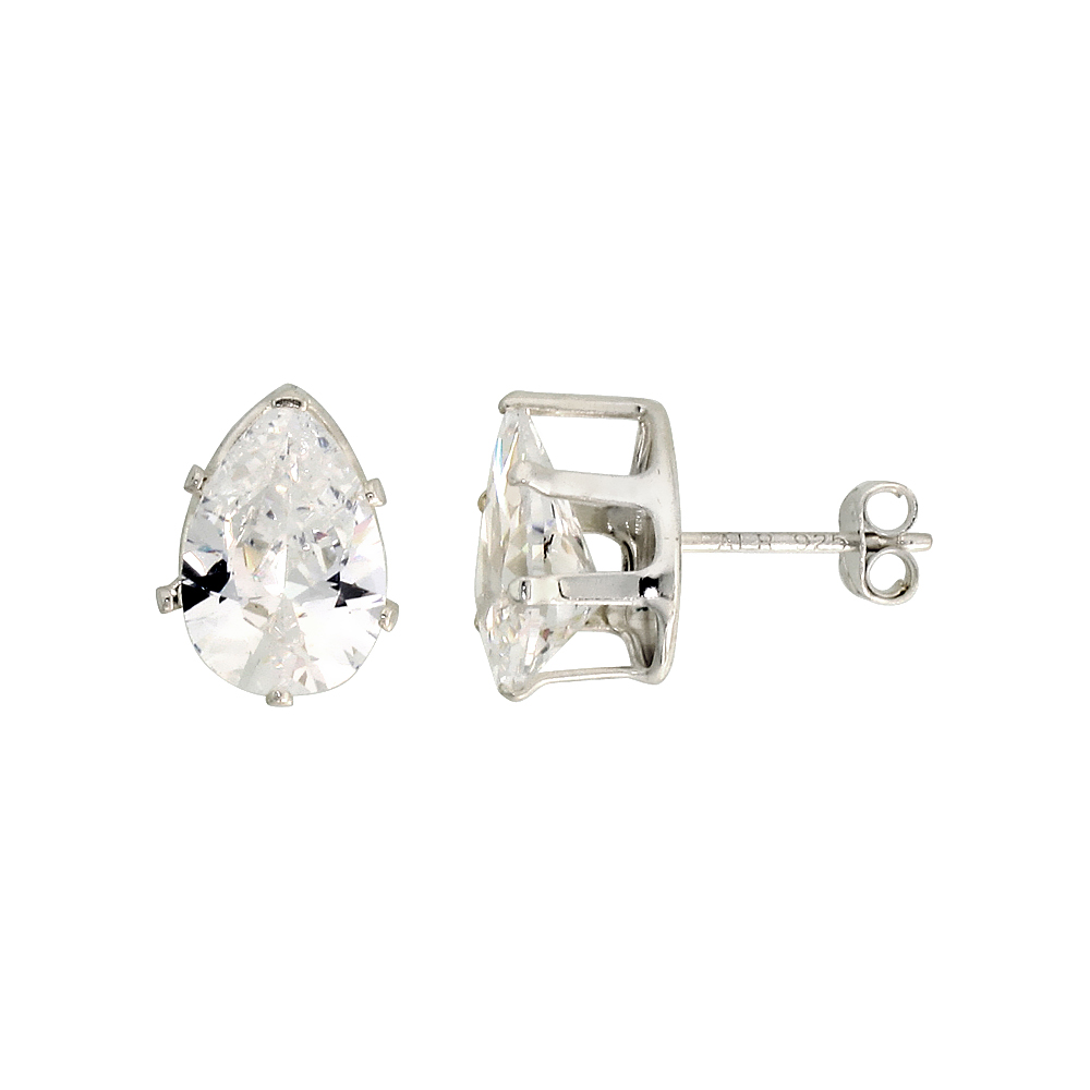 Sterling Silver Cubic Zirconia Teardrop Earrings Studs 3 1/2 carat/pair