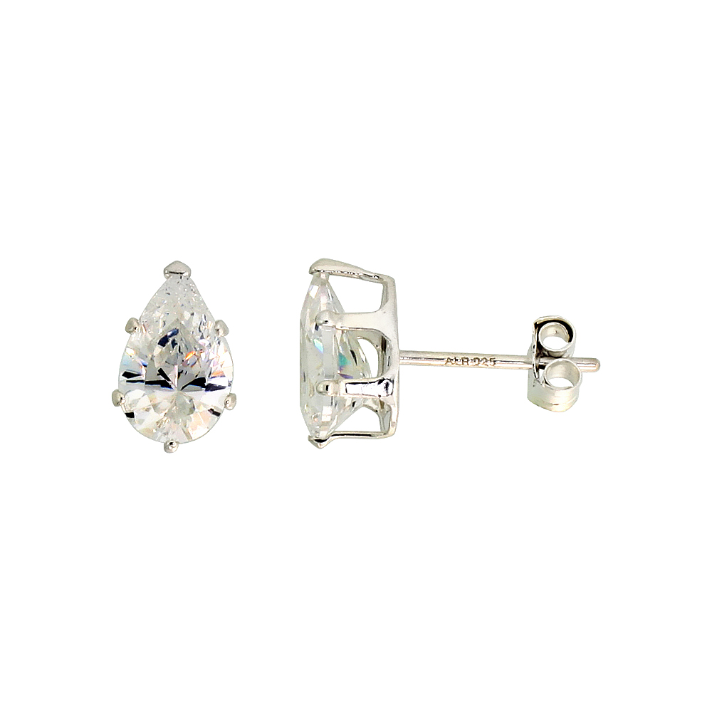 Sterling Silver Cubic Zirconia Teardrop Earrings Studs 1 3/4 carat/pair