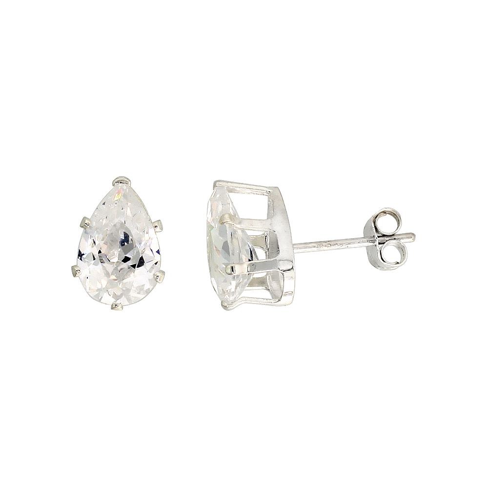 Sterling Silver Cubic Zirconia Teardrop Earrings Studs 2 1/2 carat/pair
