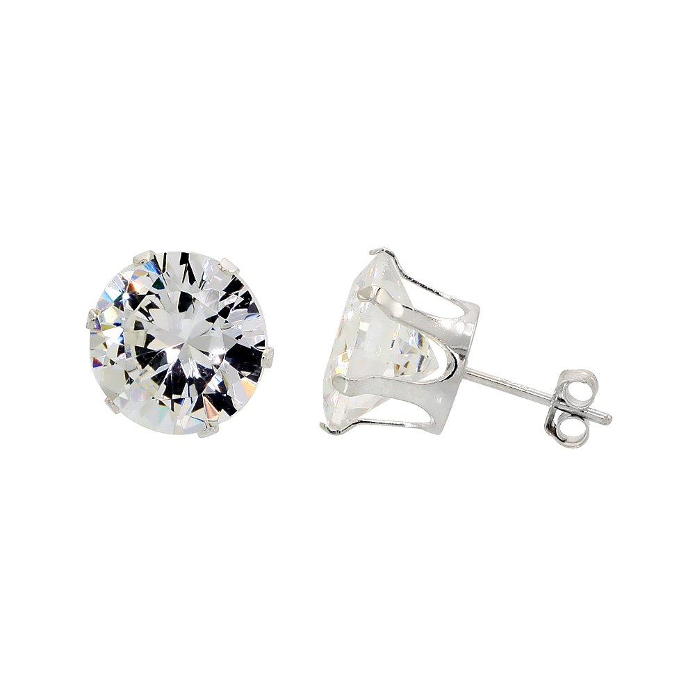 3 Pair Set Sterling Silver Cubic Zirconia Earrings Studs 11 mm 4 prong 10 carat/pair