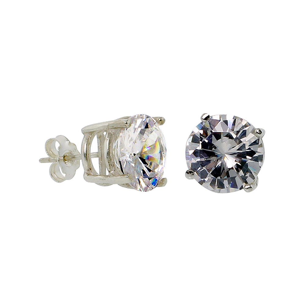 Sterling Silver Cubic Zirconia Earrings Studs 11 mm Basket Setting 10 carat/pr