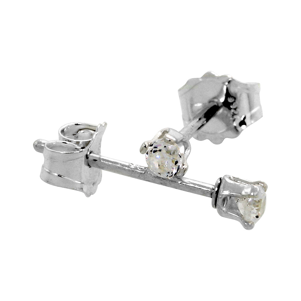 Tiny Cubic Zirconia Earrings Studs 2 mm Cartilage Nose 4 prong 0.06 ct/pr in Sterling Silver & 14k Gold