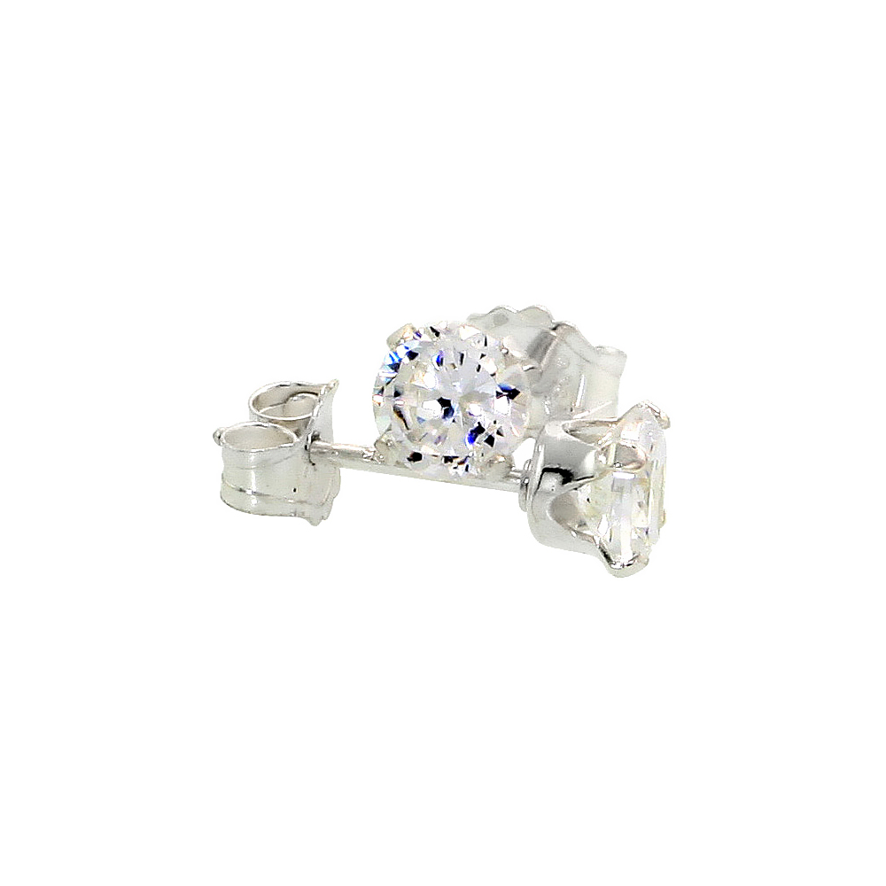 Cubic Zirconia Earrings Studs 4 mm 4 prong 0.5 carats/pair in Sterling Silver & 14k Gold