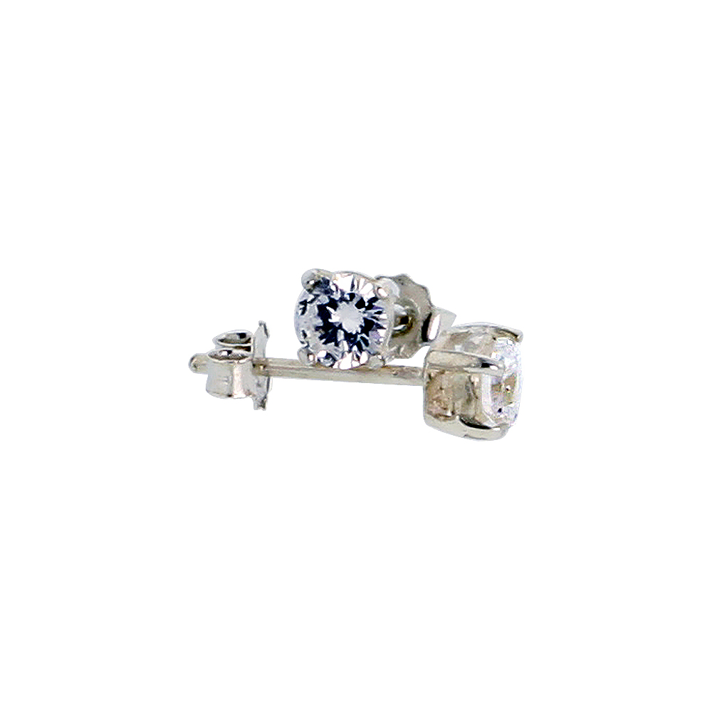 Sterling Silver Cubic Zirconia Earrings Studs 4 mm Basket Setting 0.5 carats/pr