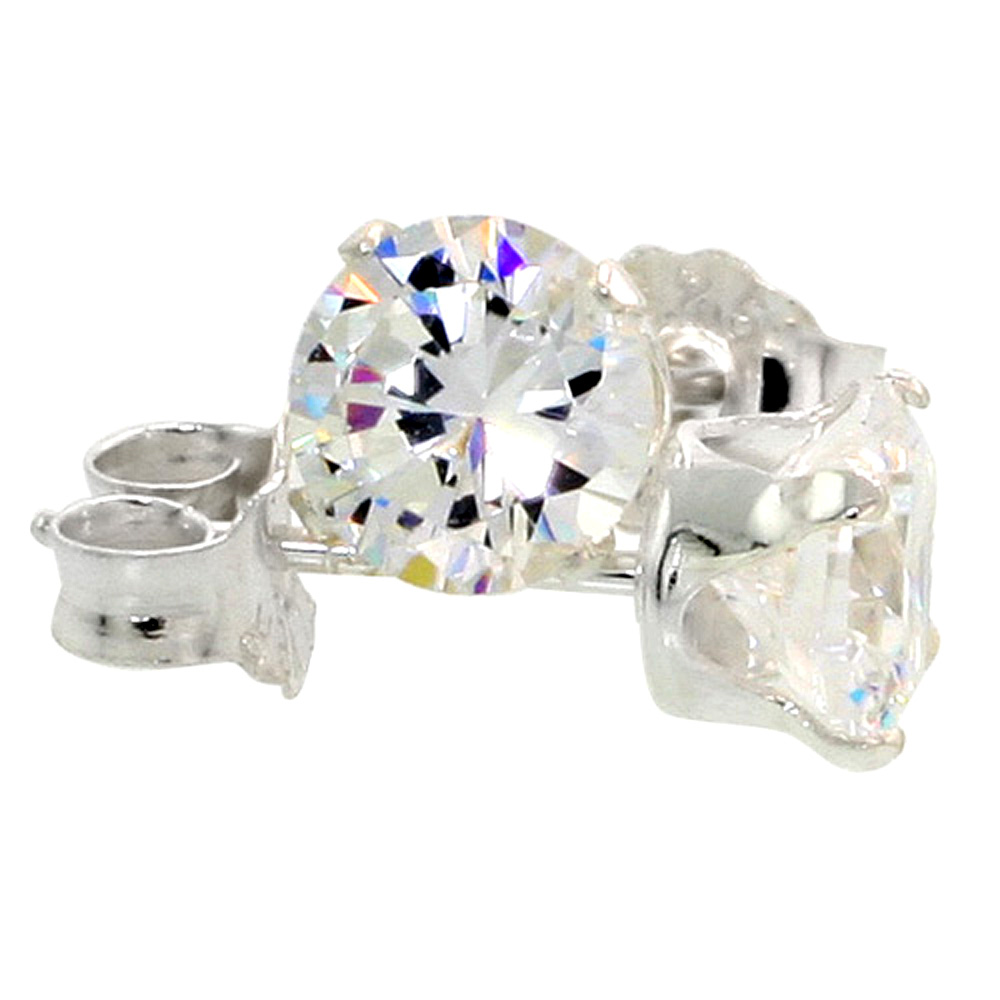 3 Pair Set Sterling Silver Cubic Zirconia Earrings Studs 5 mm 4 prong 1 carat/pair