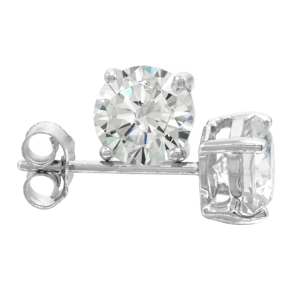 Sterling Silver Cubic Zirconia Earrings Studs 6 mm Basket Setting 2 carat/pr