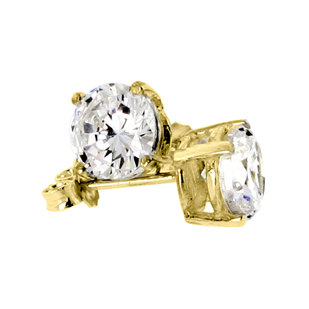 Gold Plated Sterling Silver 7mm Cubic Zirconia Stud Earrings Basket Setting 2.5 carats/pr