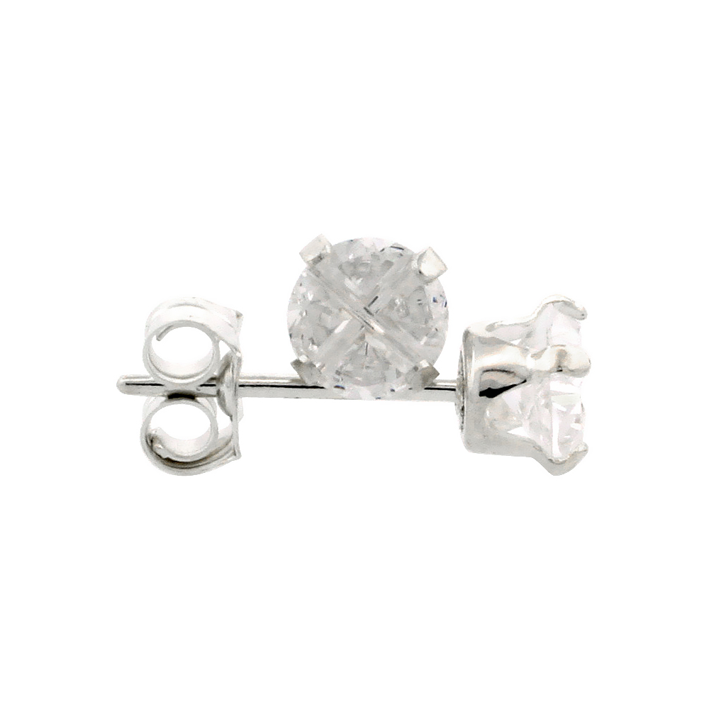 3 Pair Set Sterling Silver Cubic Zirconia Earrings Studs 4 mm Round Invisible Cut.5 carats/pair