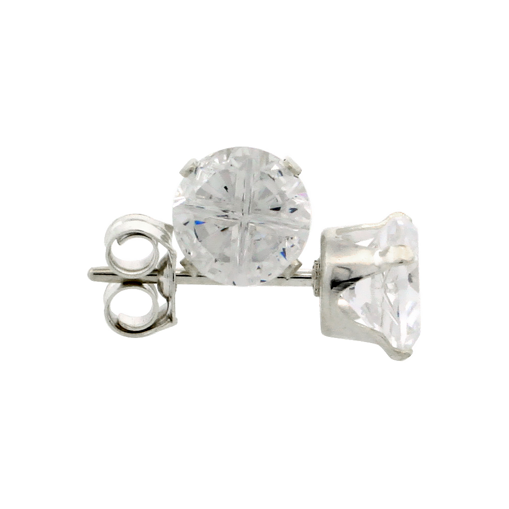 3 Pair Set Sterling Silver Cubic Zirconia Earrings Studs 5 mm Round Invisible Cut 1 carat/pair