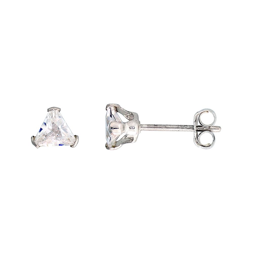 3 Pair Set Sterling Silver Cubic Zirconia Triangle Earrings Studs 0.5 carats/pair