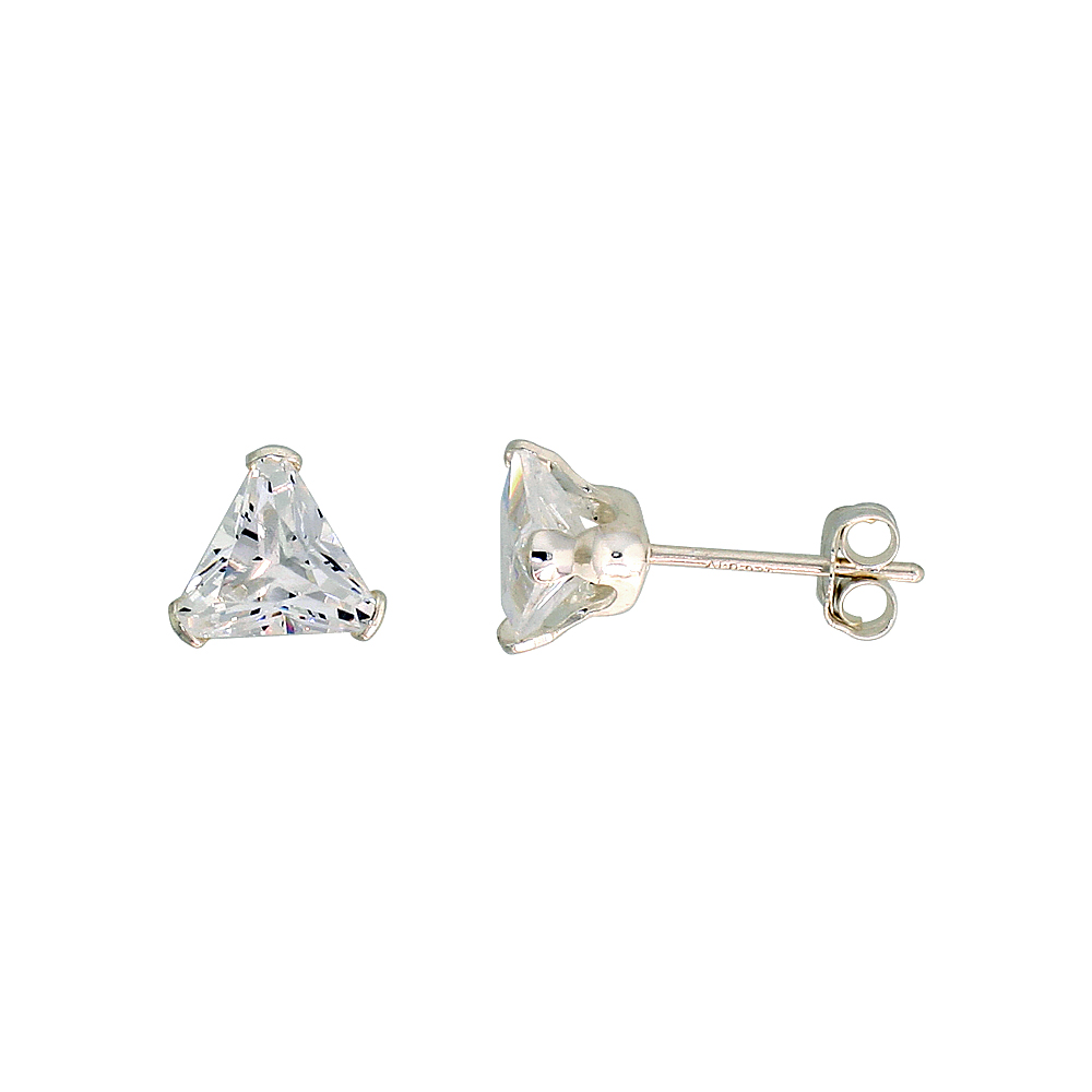 Sterling Silver Cubic Zirconia Triangle Earrings Studs 1.5 carats/pair