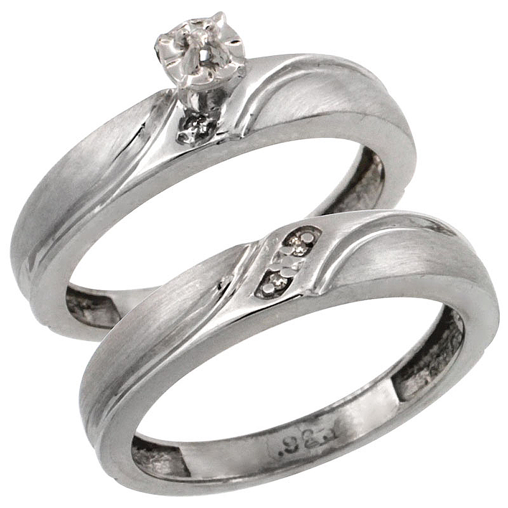 Sterling Silver 2-Pc Diamond Engagement Ring Set w/ 0.043 Carat Brilliant Cut Diamonds, 5/32 in. (4mm) wide