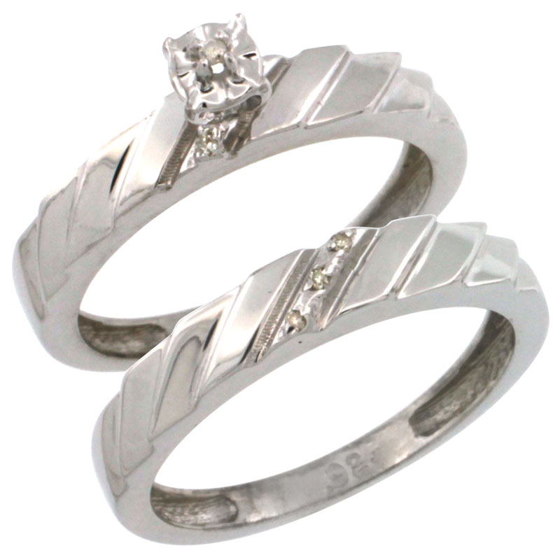 Sterling Silver 2-Pc Diamond Engagement Ring Set w/ 0.049 Carat Brilliant Cut Diamonds, 5/32 in. (4mm) wide