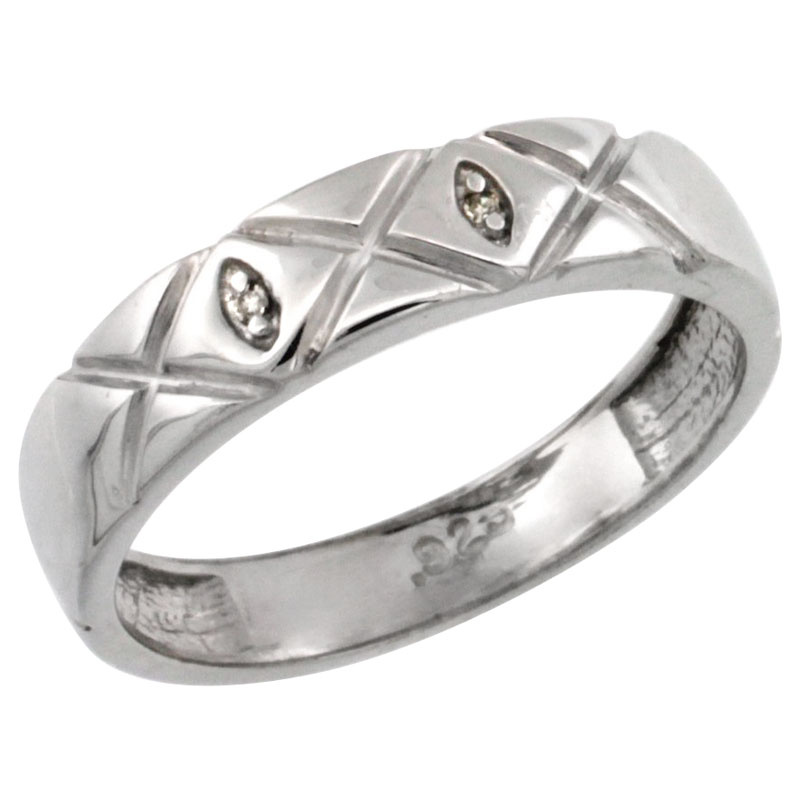Sterling Silver Ladies' Diamond Wedding Ring Band, w/ 0.013 Carat Brilliant Cut Diamonds, 5/32 in. (4.5mm) wide