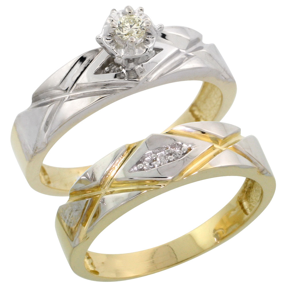 Gold Plated Sterling Silver Ladies 2-Piece Diamond Engagement Wedding Ring Set, 3/16 inch wide