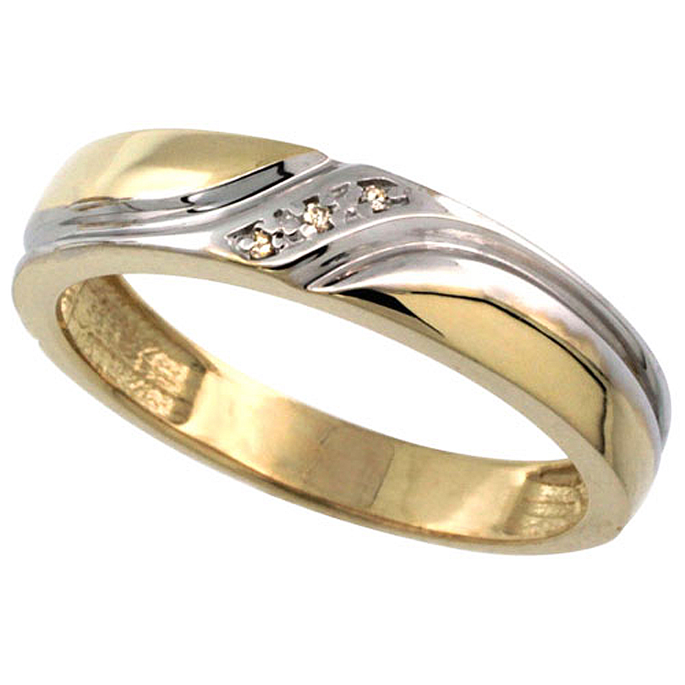 Gold Plated Sterling Silver Mens Diamond Wedding Ring 3/16 inch wide
