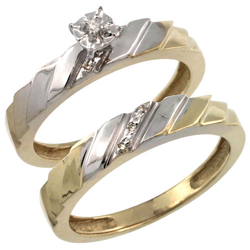 Gold Plated Sterling Silver Ladies 2-Piece Diamond Engagement Wedding Ring Set 5/32 inch wide