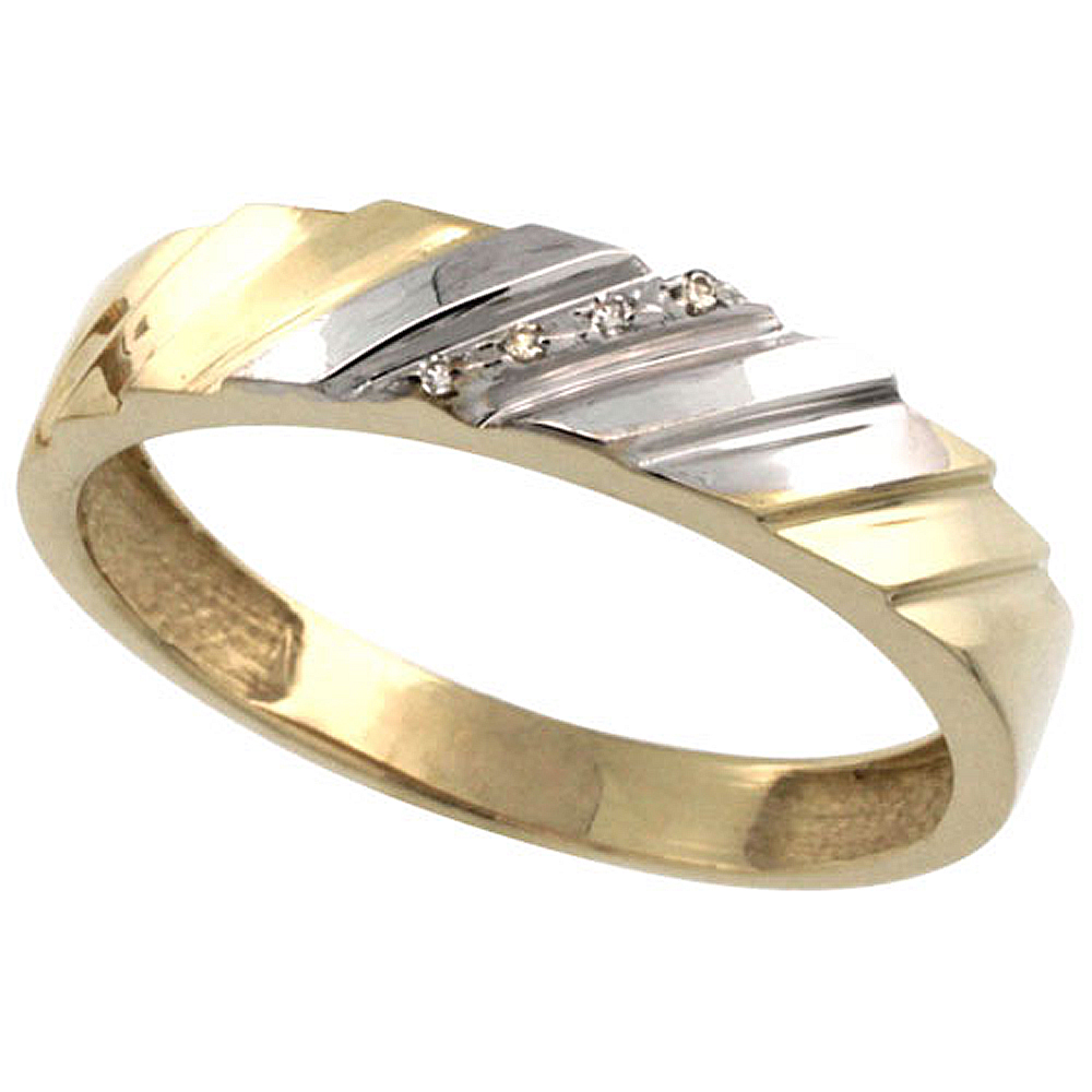 Gold Plated Sterling Silver Mens Diamond Wedding Ring 3/16 inch wide