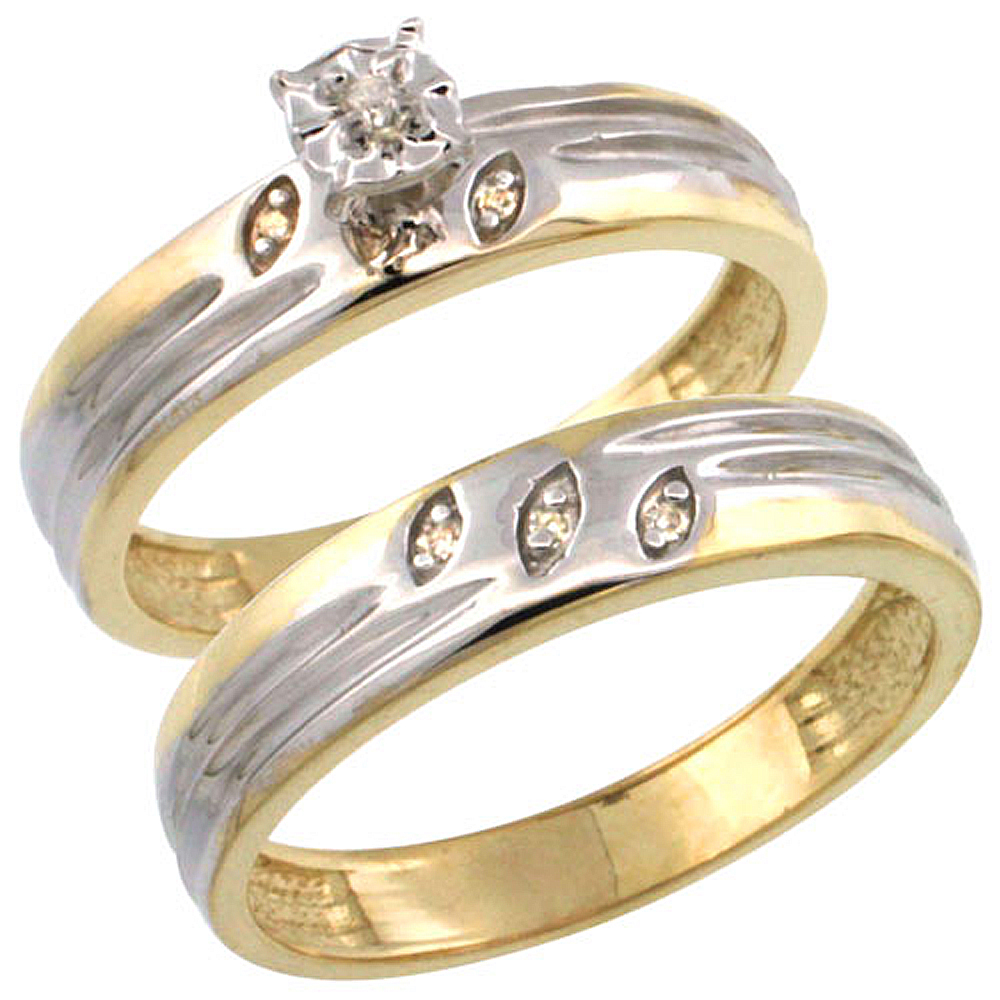 Gold Plated Sterling Silver Ladies 2-Piece Diamond Engagement Wedding Ring Set 3/8 inch wide