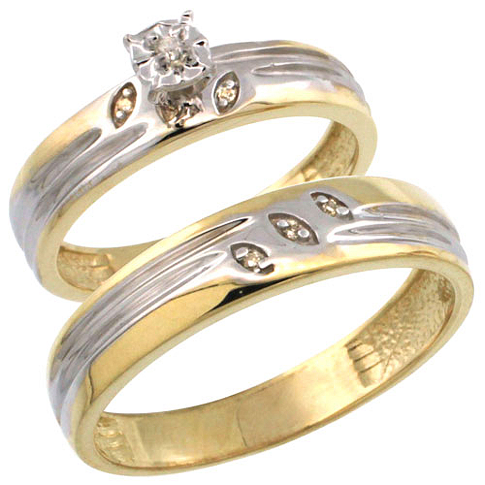 Gold Plated Sterling Silver 2-Piece Diamond Wedding Engagement Ring Set for Him and Her 4.5mm & 5mm wide