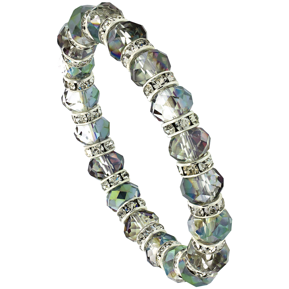 7 in. Faceted Glass Volcano Crystal Bracelet on Elastic Nylon Strand, 3/8 in. (10 mm) wide