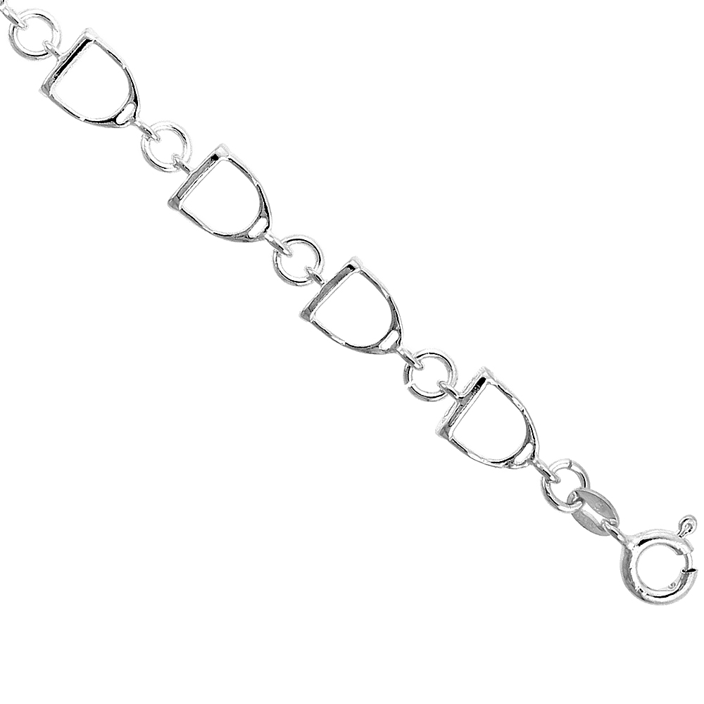 Sterling Silver Italian Stirrup Bracelet 5/16" (8 mm) wide, nickel free 7 inch long