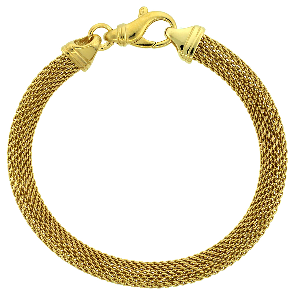 Sterling Silver Mesh Bracelet Yellow Gold Finish, 1/4 inch wide