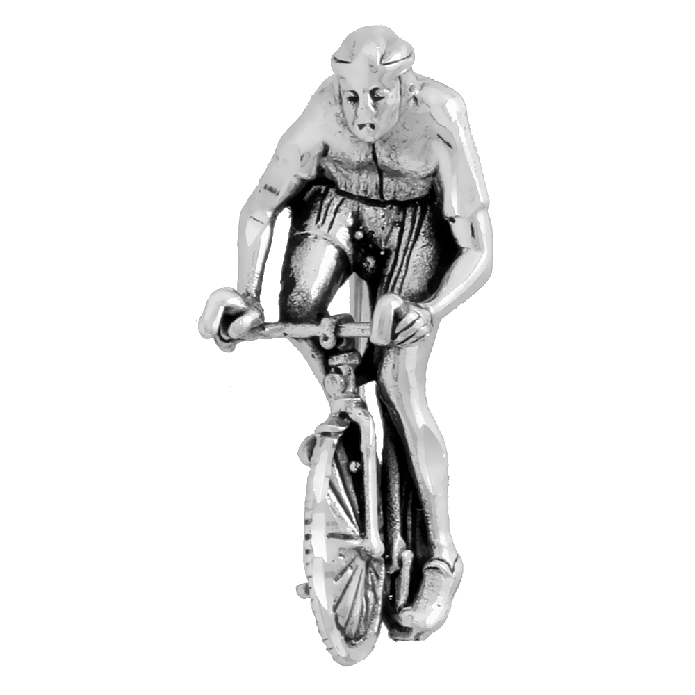 Sterling Silver Bicyclist Brooch Pin, 1 1/4" (32 mm) tall
