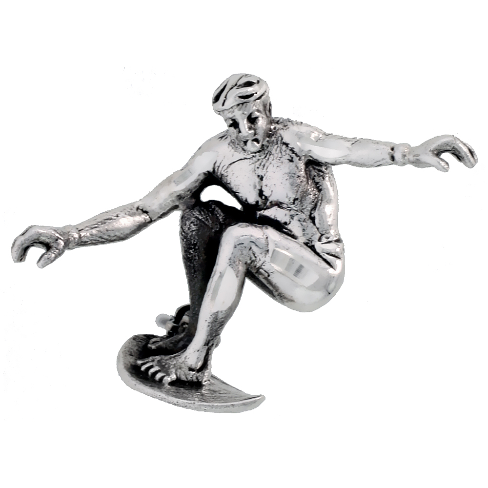 Sterling Silver Surfer Brooch Pin, 1 1/16" (27 mm) tall