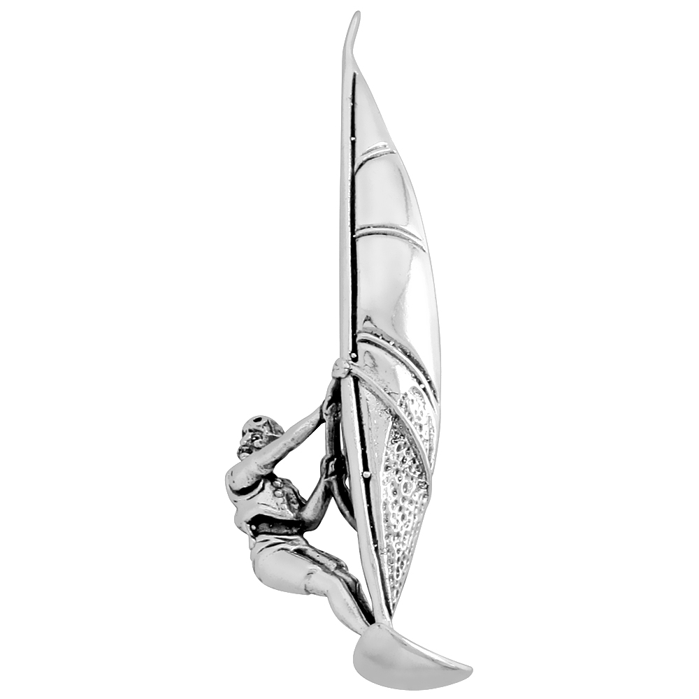 Sterling Silver Wind Surfer Brooch Pin, 1 13/16" (47 mm) tall