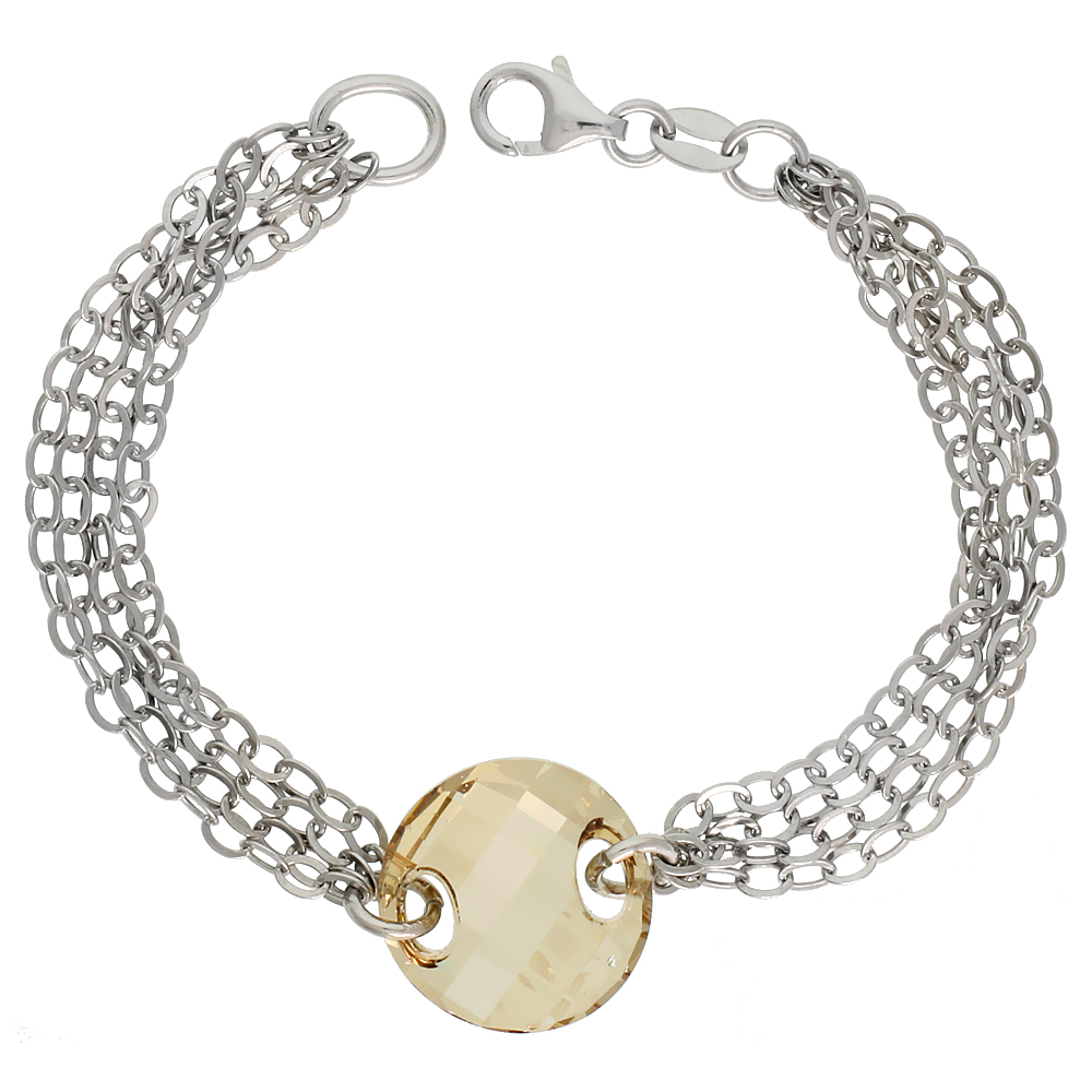 Sterling Silver 4-Strand 7 in. Rolo Necklace w/ Smoky Quartz Crystal Disc