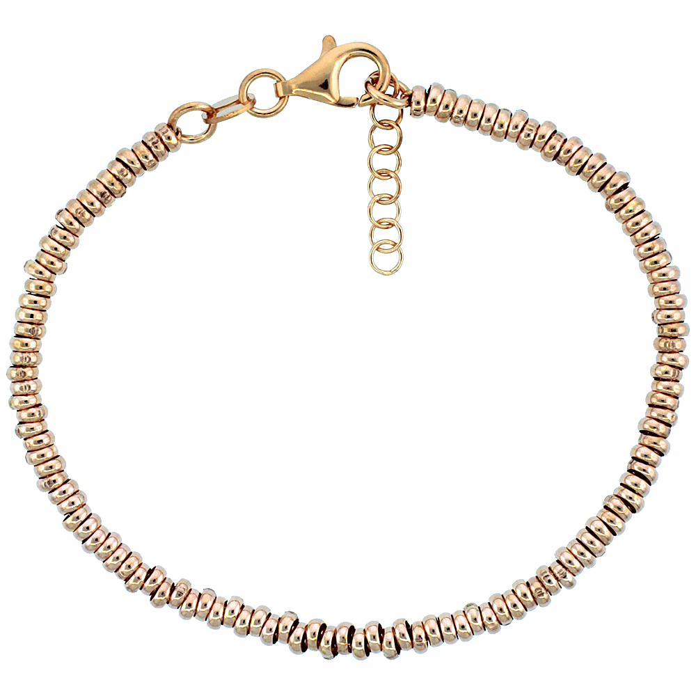 Sterling Silver Doughnut Hole 7 in. Bead Bracelet w/ 1/2 in. Extension in Rose Gold Finish, 1/8 in. (3 mm) wide