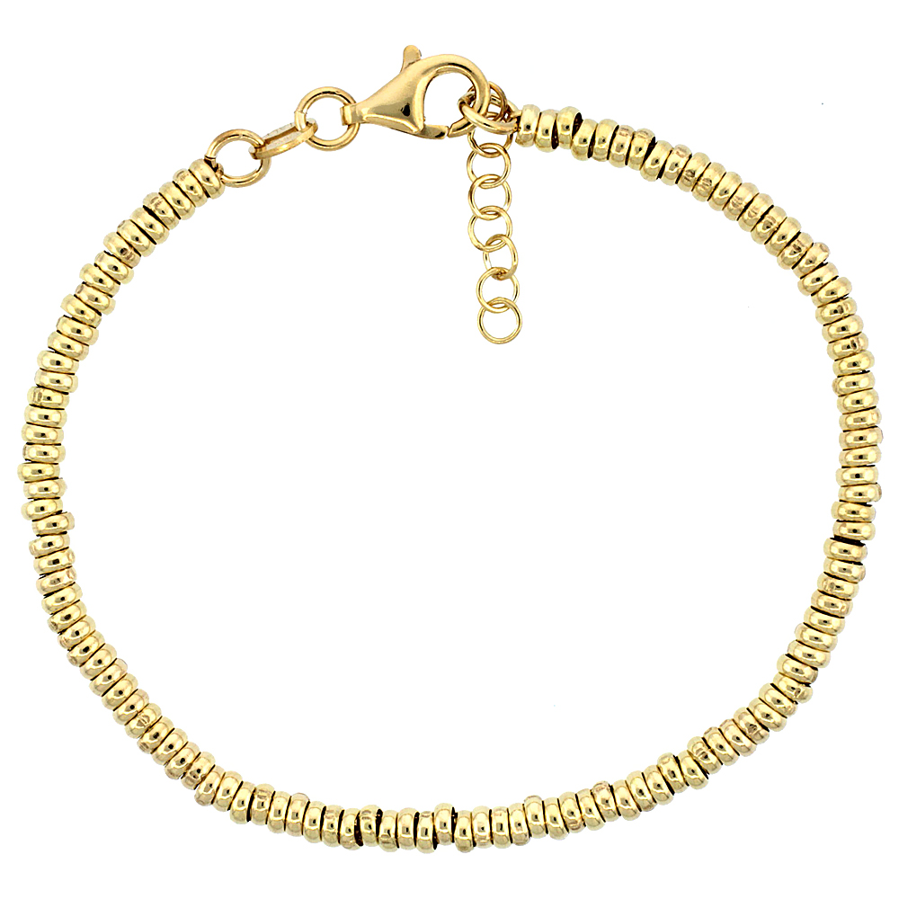 Sterling Silver Doughnut Hole 7 in. Bead Bracelet w/ 1/2 in. Extension in Yellow Gold Finish, 1/8 in. (3 mm) wide
