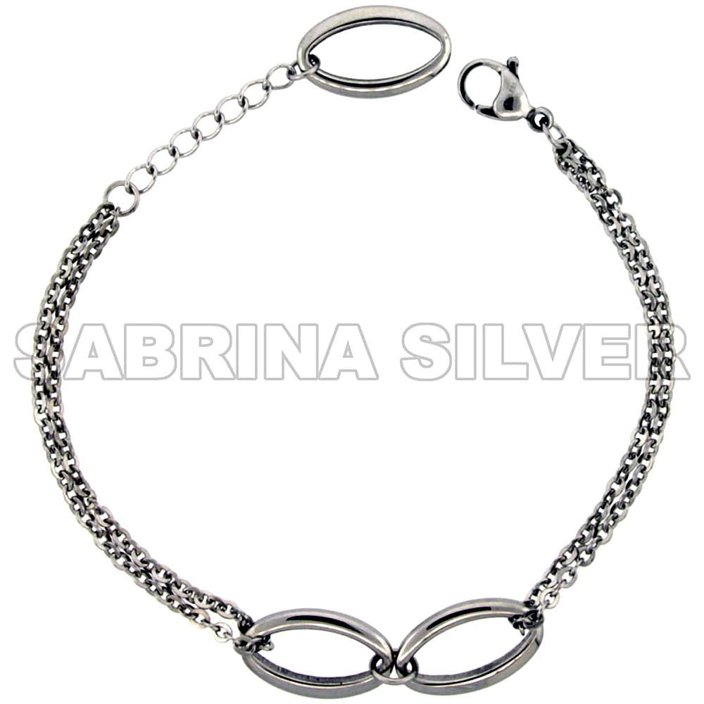 Stainless Steel Bracelet for Women Oval Center Links 3/8 inch wide, 7.5 inch long