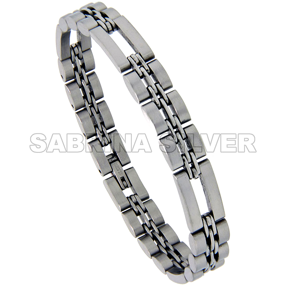 Stainless Steel Basket Link Bracelet for Women Satin Finish 3/8 inch wide, 8.5 inch long