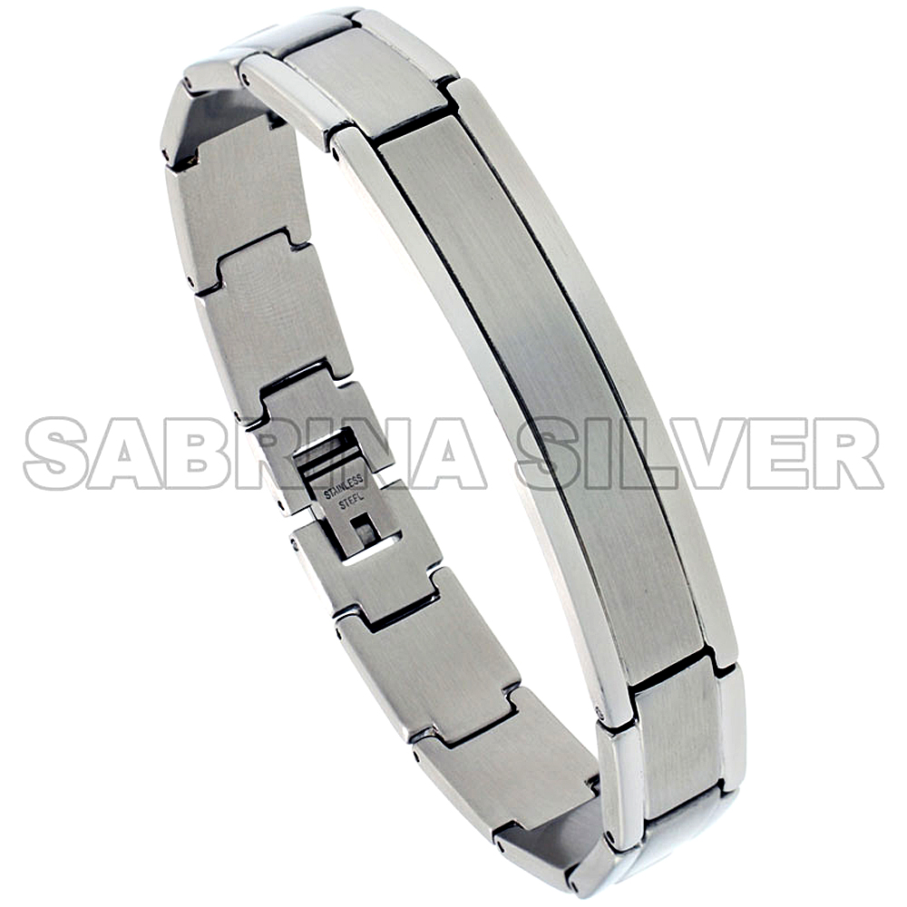 Stainless Steel ID Bracelet For Men Brushed Recessed Center 1/2 inch wide, 8 inch long