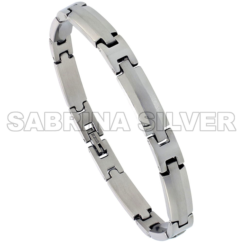 Stainless Steel Bracelet For Men Brushed Stripe Center 1/4 inch wide, 8.5 inch long