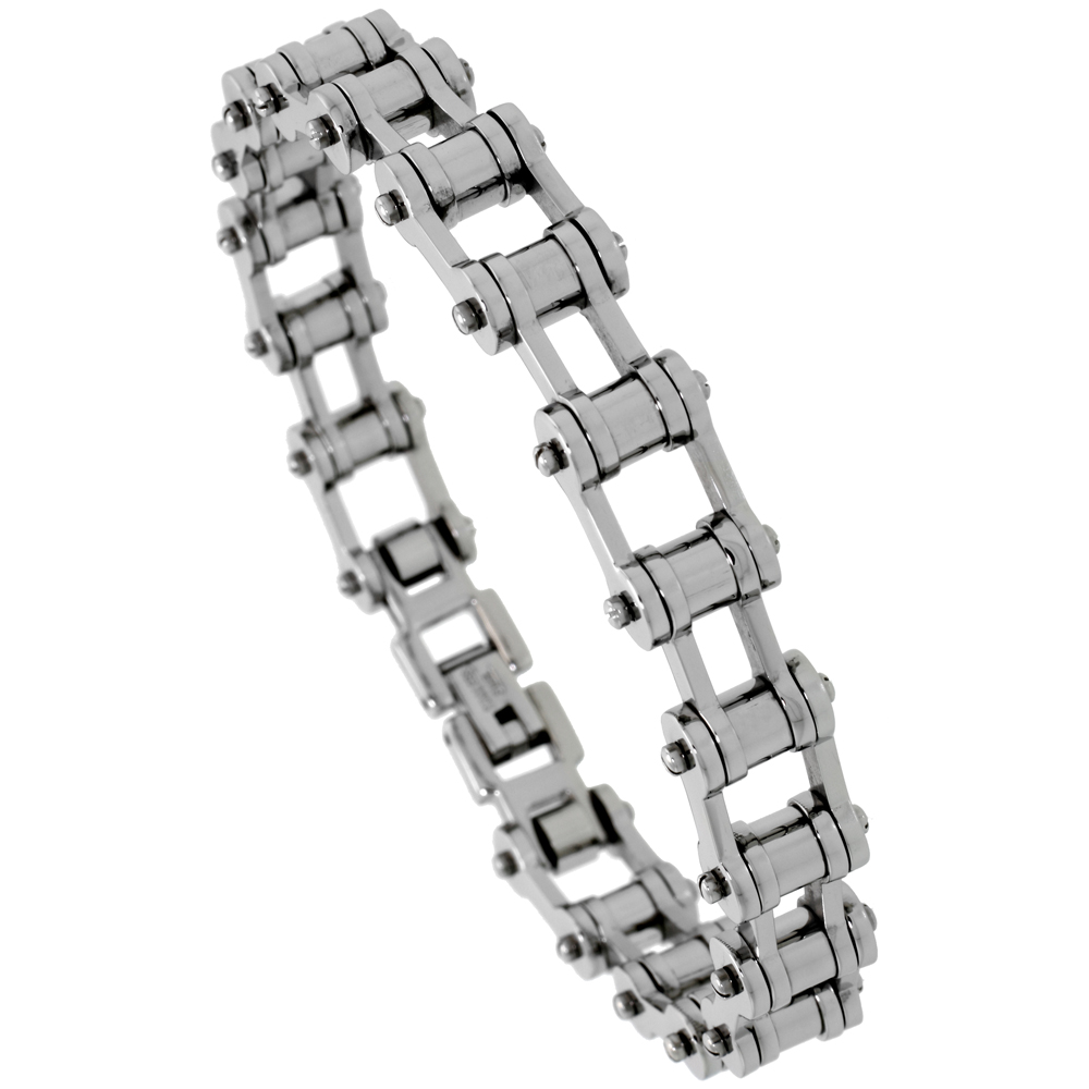 Stainless Steel Bicycle Chain Bracelet For Men 3/8 inch wide, sizes 8, 8.5 & 9