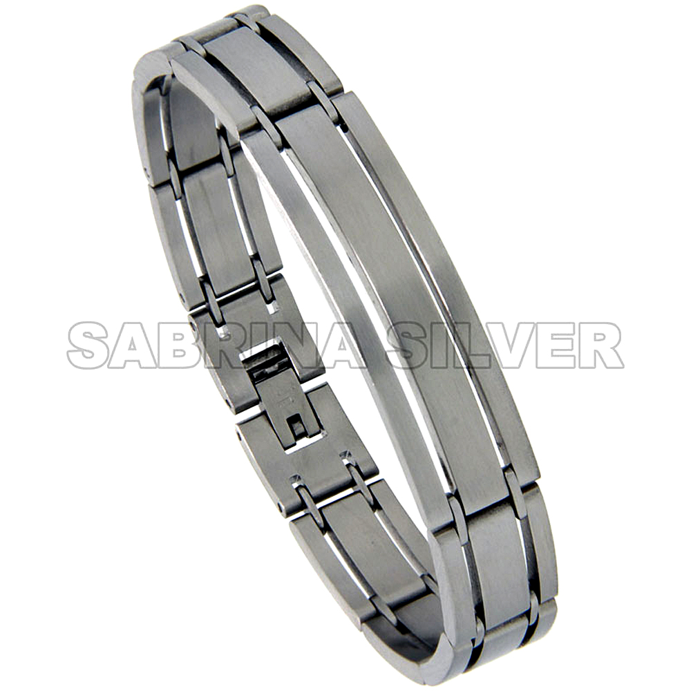 Stainless Steel ID Bracelet For Men Satin Finish 3-Row 1/2 inch wide, 7.75 inch