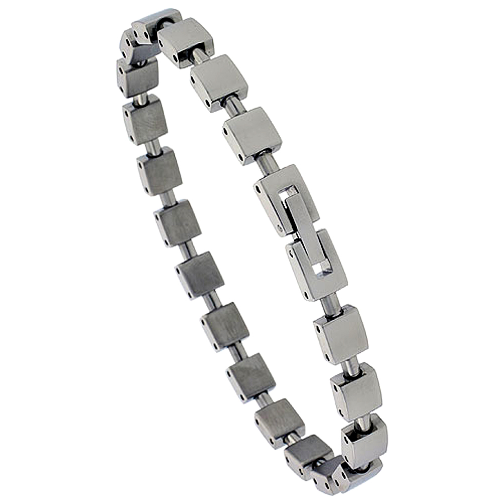 Stainless Steel Cube Link Bracelet For Men 1/4 inch wide, 8 inch Stainless Steel Cube Link Bracelet For Men 1/4 inch wide, 8 inch