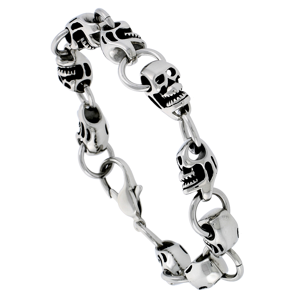 Stainless Steel Skull Bracelet For Men, 9 inch long Stainless Steel Skull Bracelet For Men, 9 inch long