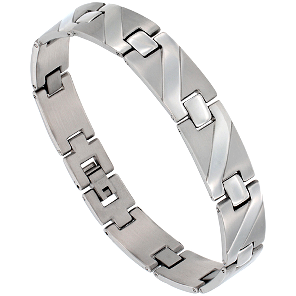 Stainless Steel Zigzag Bar Bracelet For Men, 8 3/4 inch Stainless Steel Zigzag Bar Bracelet For Men, 8 3/4 inch