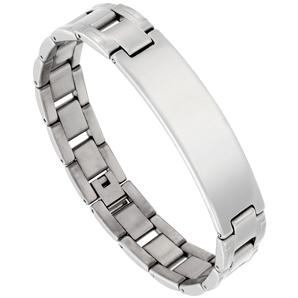 Stainless Steel H-Link ID Bar Bracelet For Men, 1/2 inch wide, 8 inch Stainless Steel H-Link ID Bar Bracelet For Men, 1/2 inch wide, 8 inch