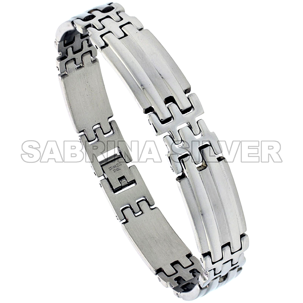 Stainless Steel Pantera Bar Bracelet For Men, 1/2 inch wide, 8.5 inch