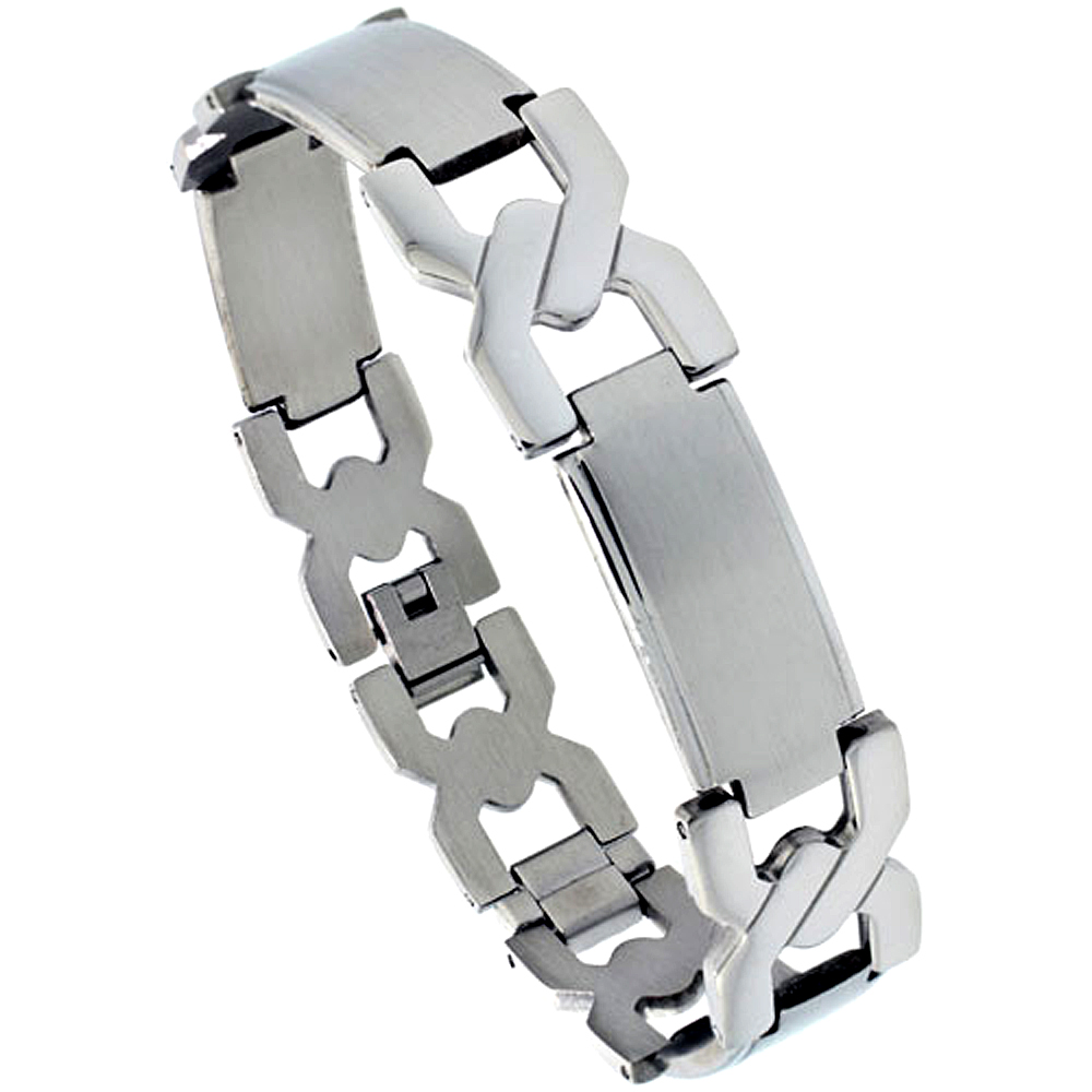 Stainless Steel Crisscross Bar Link Bracelet For Men, 5/8 inch wide, 8.75 in.