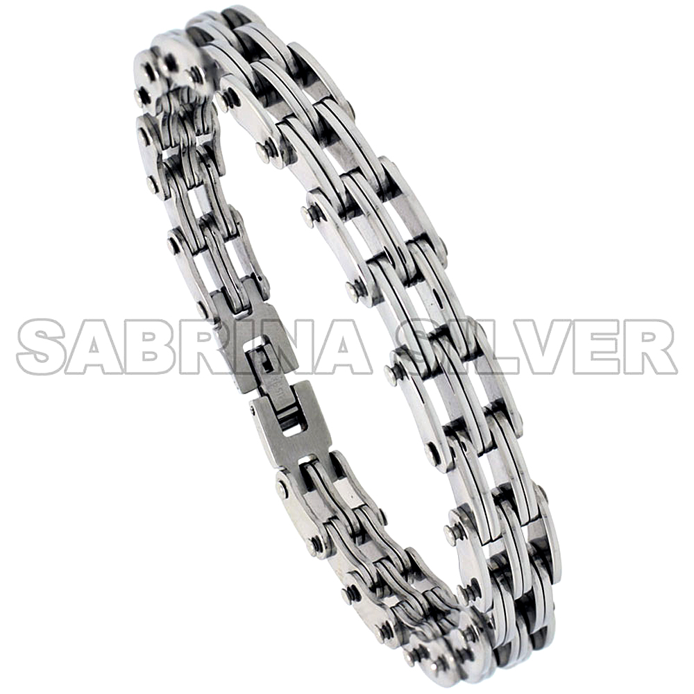 Stainless Steel Railroad Link Bracelet For Men, 3/8 inch wide, 8.25 in.