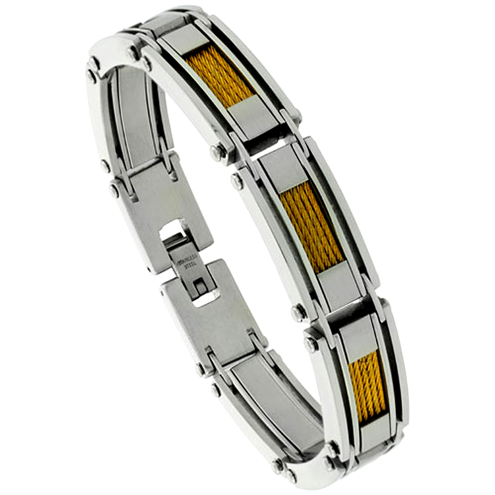 Stainless Steel Cable Bracelet For Men Gold Finish, 8 1/2 inch