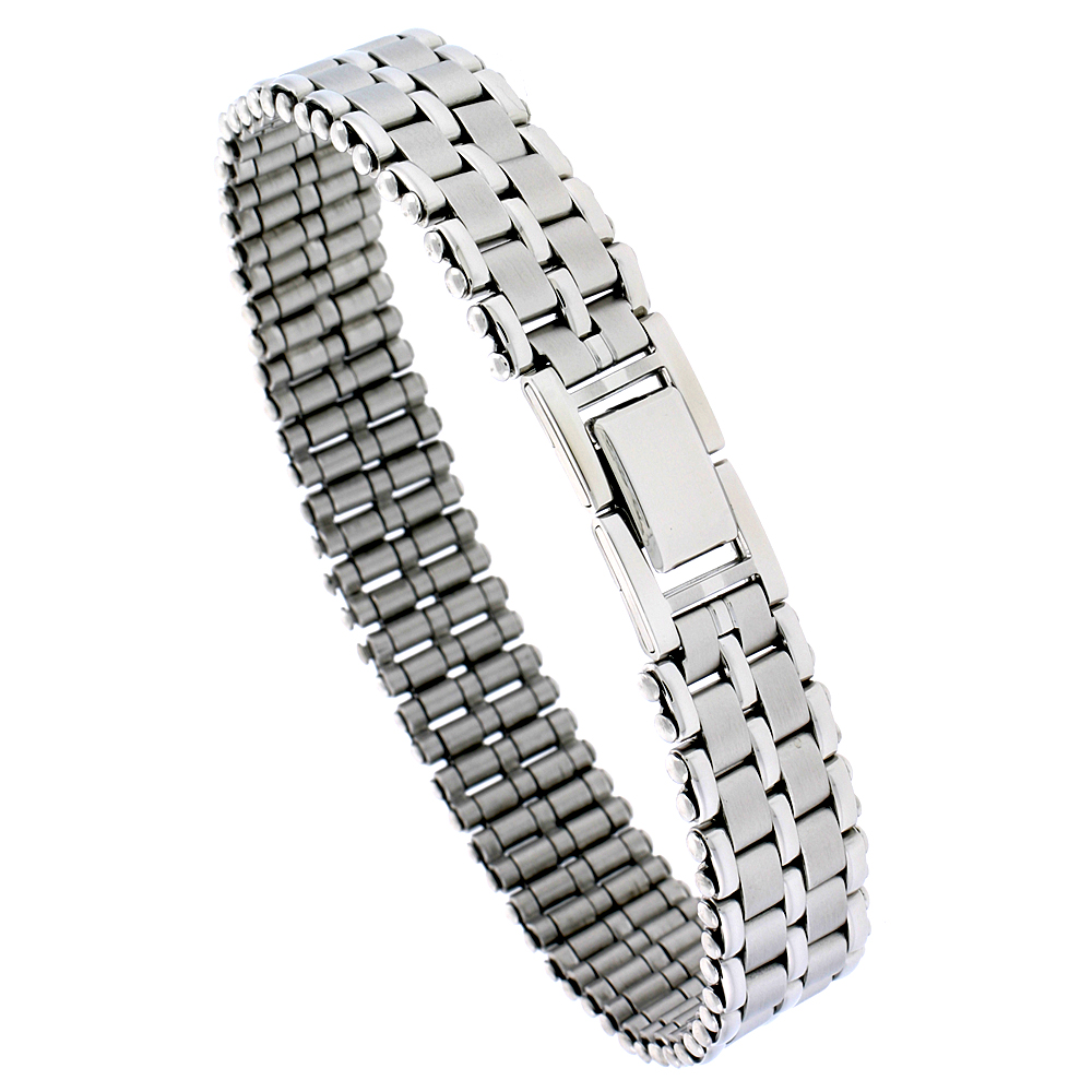 Stainless Steel Basket Weave Bracelet For Men, 8 inch long