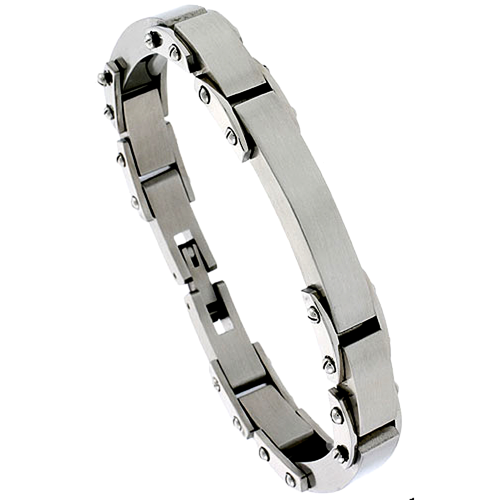 Stainless Steel Solid Heavy Link ID Bracelet for Men 3/8 inch wide, 8 1/2 inch long